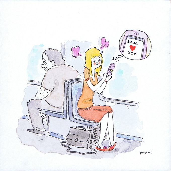 Illustration - Girl getting happy text message