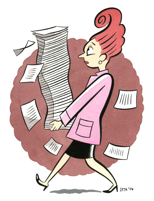 Redhead with a Stack of Paper
