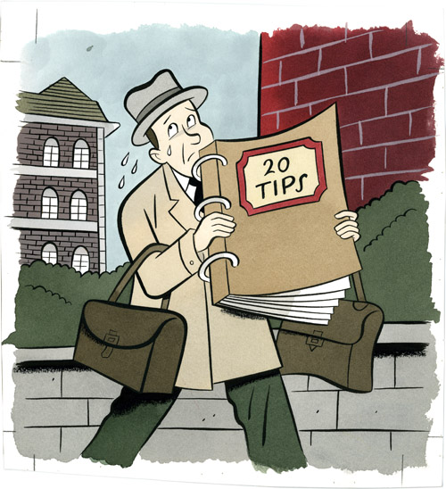 Man with big book of 20 Tips